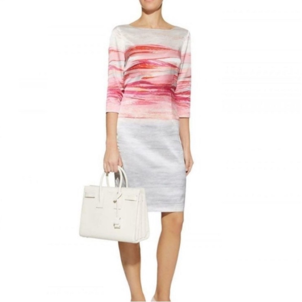 St. John Silk Brushstroke Print Cocktail Dress